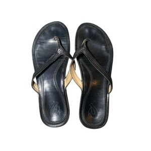 Olukai Women's Ola W Black Leather Flip Flops US‎ 10 / EUR 40